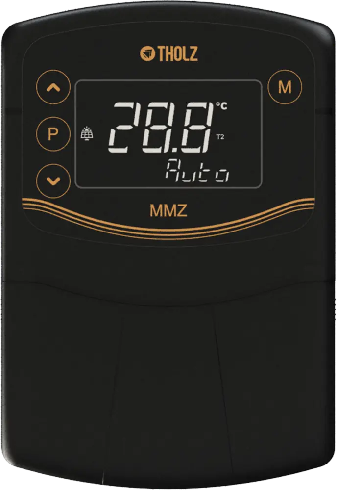 Controlador digital Tholz MMZ com display aceso mostrando temperatura de 28,8 °C