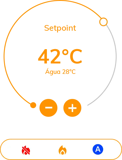 Interface do aplicativo Tholz exibindo controle de temperatura da piscina com setpoint ajustado para 42 °C.