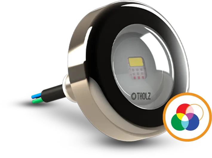 Iluminação de piscina RGBW Tholz com cores vibrantes e branco verdadeiro, proporcionando iluminação subaquática uniforme.