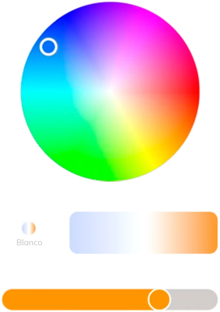 Controle de cores e brilho da iluminação RGB para piscina Tholz, com ajuste de intensidade e tonalidades por aplicativo.
