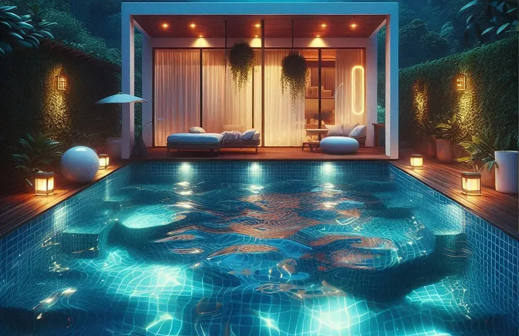 Casa com piscina com iluminação subaquatica