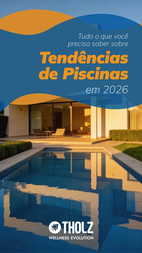 Capa de e-book sobre Tendências 2026 da Tholz, com foco em inovação, tecnologia e mercado de piscinas.