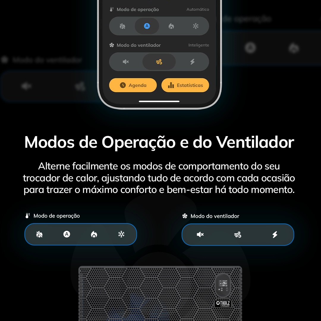 Modos de operação do trocador de calor Tholz para aquecimento eficiente da piscina.